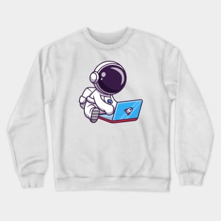 Cute Astronaut Playing Laptop Crewneck Sweatshirt